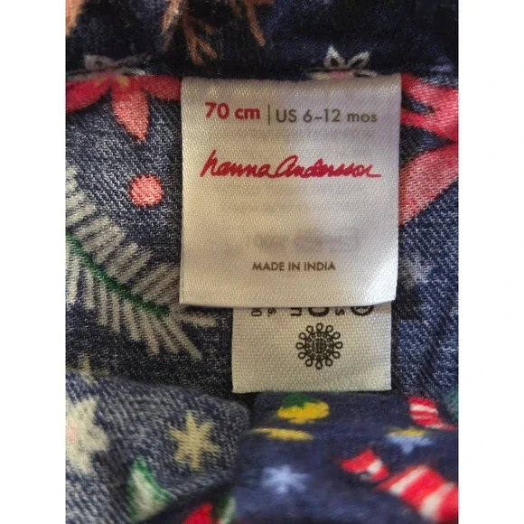 Hanna Andersson Flannel Christmas Dress 6-12 Months Reindeer Poinsettia Holiday - Picture 4 of 8